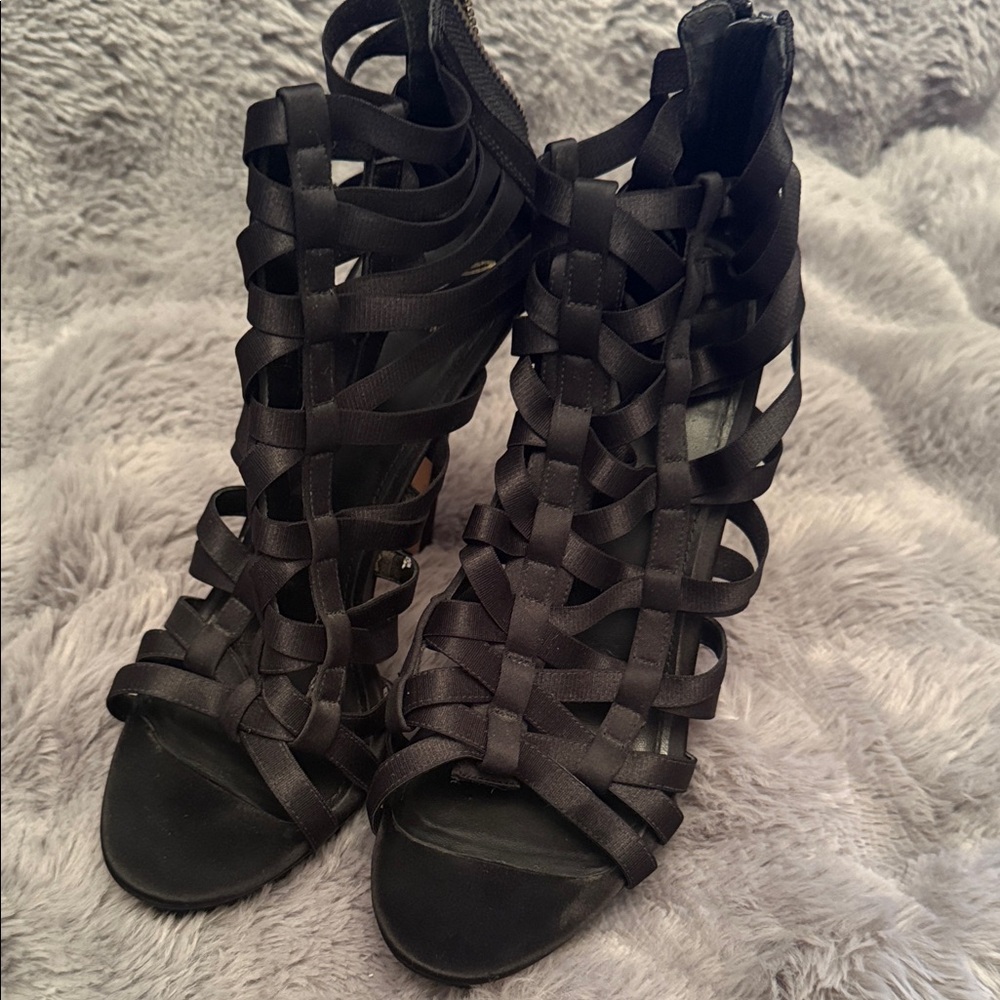 Brian Atwood Black Woven Heels